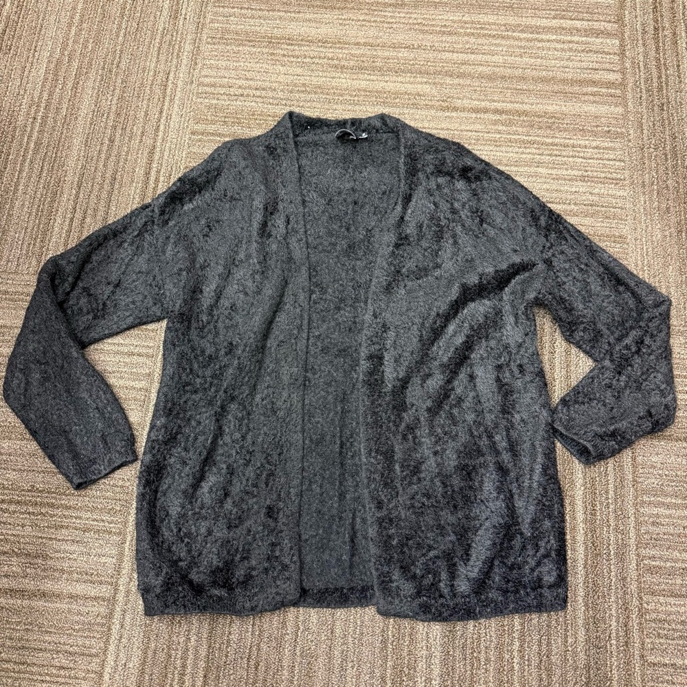 Cliche Black Women's Knit Fur Cardigan Casual Loungewear